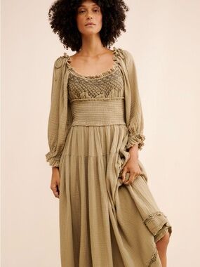 Free People Olive Smocked Bodice Maxi Dress
